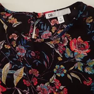 DR2 Black S/S Bird/Floral Print Top XS